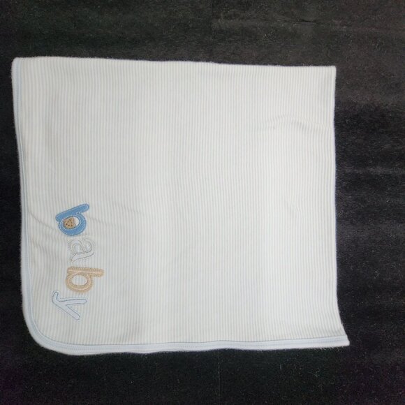 Carter's Blue Stripe Baby Blanket Double Sided 28" x 34" VTG - Picture 2 of 10